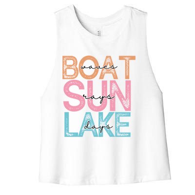 Boat Waves Sun Rays Lake Days Women's Racerback Cropped Tank