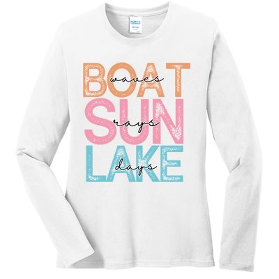 Boat Waves Sun Rays Lake Days Ladies Long Sleeve Shirt