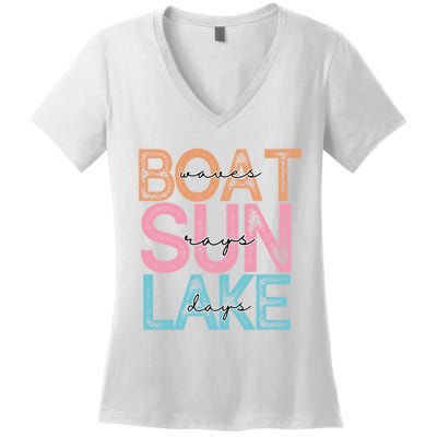 Boat Waves Sun Rays Lake Days Women's V-Neck T-Shirt