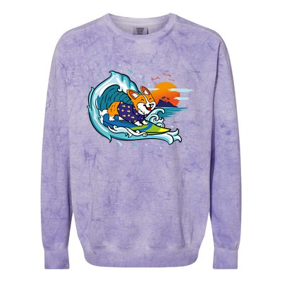 Big Wave Surfing Welsh Corgi Mom Dog Lover Beach Design Gift Colorblast Crewneck Sweatshirt