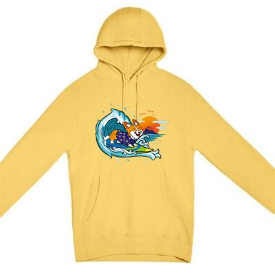 Big Wave Surfing Welsh Corgi Mom Dog Lover Beach Design Gift Premium Pullover Hoodie