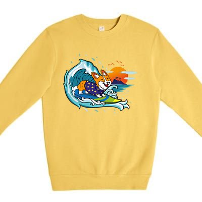 Big Wave Surfing Welsh Corgi Mom Dog Lover Beach Design Gift Premium Crewneck Sweatshirt