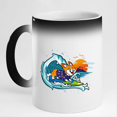 Big Wave Surfing Welsh Corgi Mom Dog Lover Beach Design Gift 11oz Black Color Changing Mug