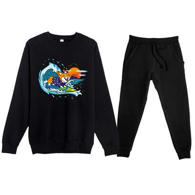 Big Wave Surfing Welsh Corgi Mom Dog Lover Beach Design Gift Premium Crewneck Sweatsuit Set