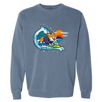 Big Wave Surfing Welsh Corgi Mom Dog Lover Beach Design Gift Garment-Dyed Sweatshirt