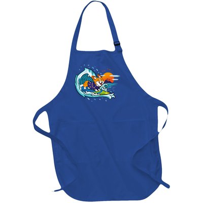 Big Wave Surfing Welsh Corgi Mom Dog Lover Beach Design Gift Full-Length Apron With Pockets