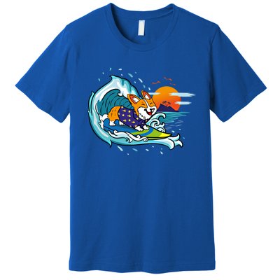 Big Wave Surfing Welsh Corgi Mom Dog Lover Beach Design Gift Premium T-Shirt