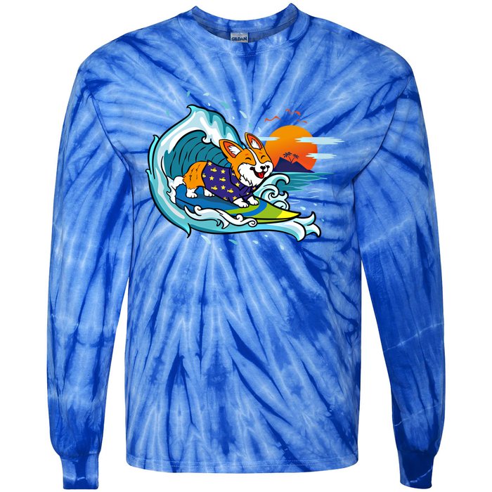 Big Wave Surfing Welsh Corgi Mom Dog Lover Beach Design Gift Tie-Dye Long Sleeve Shirt