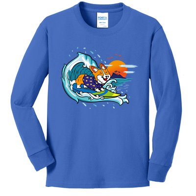 Big Wave Surfing Welsh Corgi Mom Dog Lover Beach Design Gift Kids Long Sleeve Shirt