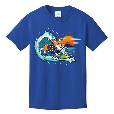 Big Wave Surfing Welsh Corgi Mom Dog Lover Beach Design Gift Kids T-Shirt