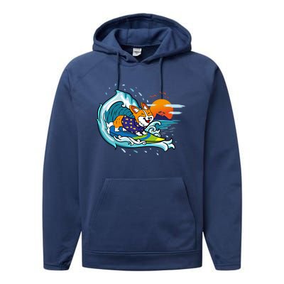 Big Wave Surfing Welsh Corgi Mom Dog Lover Beach Design Gift Performance Fleece Hoodie