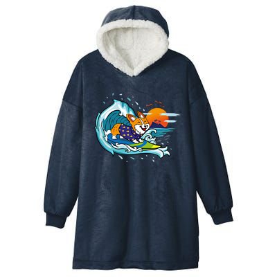 Big Wave Surfing Welsh Corgi Mom Dog Lover Beach Design Gift Hooded Wearable Blanket