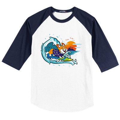 Big Wave Surfing Welsh Corgi Mom Dog Lover Beach Design Gift Baseball Sleeve Shirt