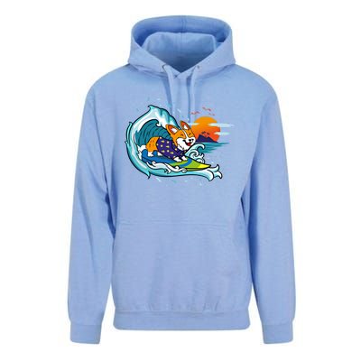 Big Wave Surfing Welsh Corgi Mom Dog Lover Beach Design Gift Unisex Surf Hoodie