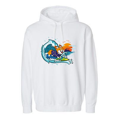 Big Wave Surfing Welsh Corgi Mom Dog Lover Beach Design Gift Garment-Dyed Fleece Hoodie