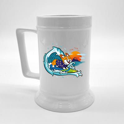 Big Wave Surfing Welsh Corgi Mom Dog Lover Beach Design Gift Beer Stein