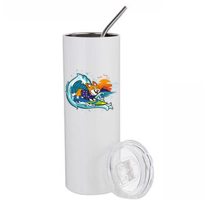 Big Wave Surfing Welsh Corgi Mom Dog Lover Beach Design Gift Stainless Steel Tumbler