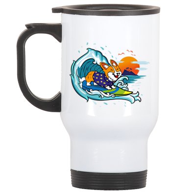 Big Wave Surfing Welsh Corgi Mom Dog Lover Beach Design Gift Stainless Steel Travel Mug