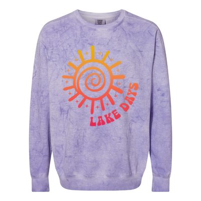 Boat Waves Sun Rays Lake Days Family Summer Vacation Retro Gift Colorblast Crewneck Sweatshirt