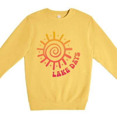 Boat Waves Sun Rays Lake Days Family Summer Vacation Retro Gift Premium Crewneck Sweatshirt