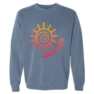 Boat Waves Sun Rays Lake Days Family Summer Vacation Retro Gift Garment-Dyed Sweatshirt