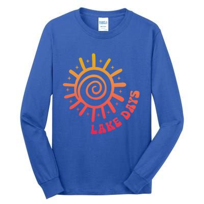 Boat Waves Sun Rays Lake Days Family Summer Vacation Retro Gift Tall Long Sleeve T-Shirt