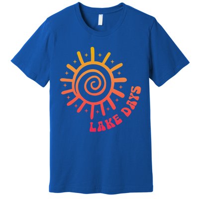 Boat Waves Sun Rays Lake Days Family Summer Vacation Retro Gift Premium T-Shirt