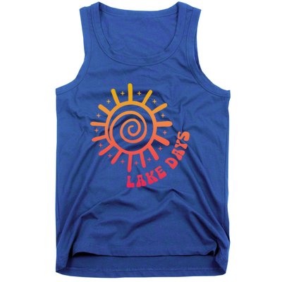 Boat Waves Sun Rays Lake Days Family Summer Vacation Retro Gift Tank Top