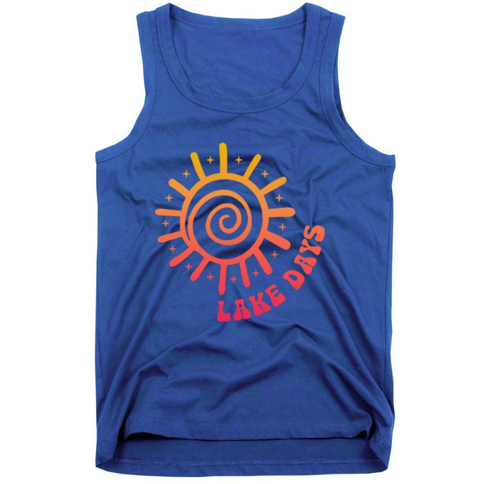 Boat Waves Sun Rays Lake Days Family Summer Vacation Retro Gift Tank Top