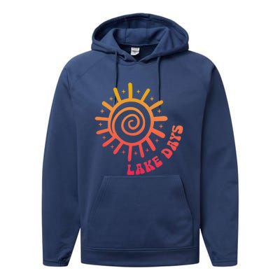 Boat Waves Sun Rays Lake Days Family Summer Vacation Retro Gift Performance Fleece Hoodie