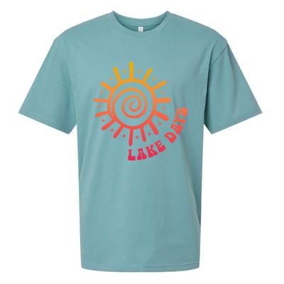 Boat Waves Sun Rays Lake Days Family Summer Vacation Retro Gift Sueded Cloud Jersey T-Shirt