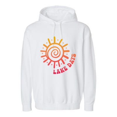 Boat Waves Sun Rays Lake Days Family Summer Vacation Retro Gift Garment-Dyed Fleece Hoodie