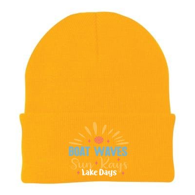 Boat Waves Sun Rays Lake Days Summer Vacation Vibes Retro Funny Gift Knit Cap Winter Beanie