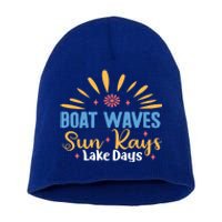 Boat Waves Sun Rays Lake Days Summer Vacation Vibes Retro Funny Gift Short Acrylic Beanie