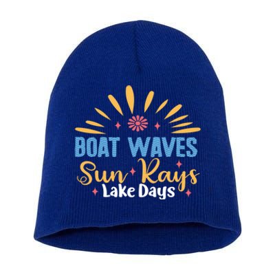 Boat Waves Sun Rays Lake Days Summer Vacation Vibes Retro Funny Gift Short Acrylic Beanie