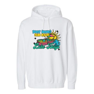 Boat Waves Sun Rays Lake Days Garment-Dyed Fleece Hoodie