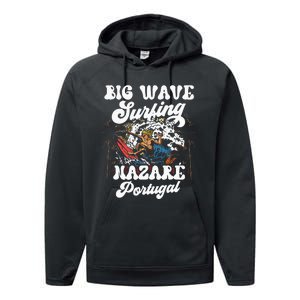 Big Wave Surfing Nazaré Portugal Surfer Surf Performance Fleece Hoodie