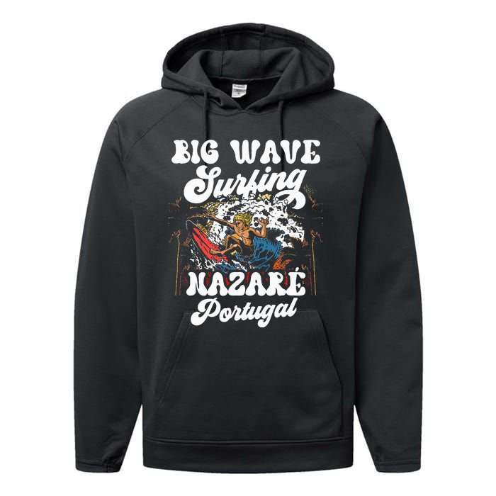 Big Wave Surfing Nazaré Portugal Surfer Surf Performance Fleece Hoodie