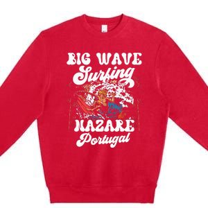 Big Wave Surfing Nazaré Portugal Surfer Surf Premium Crewneck Sweatshirt