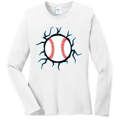 Baseball Window Smash Ladies Long Sleeve Shirt