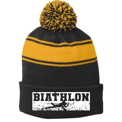 Biathlon Winter Sport Stripe Pom Pom Beanie