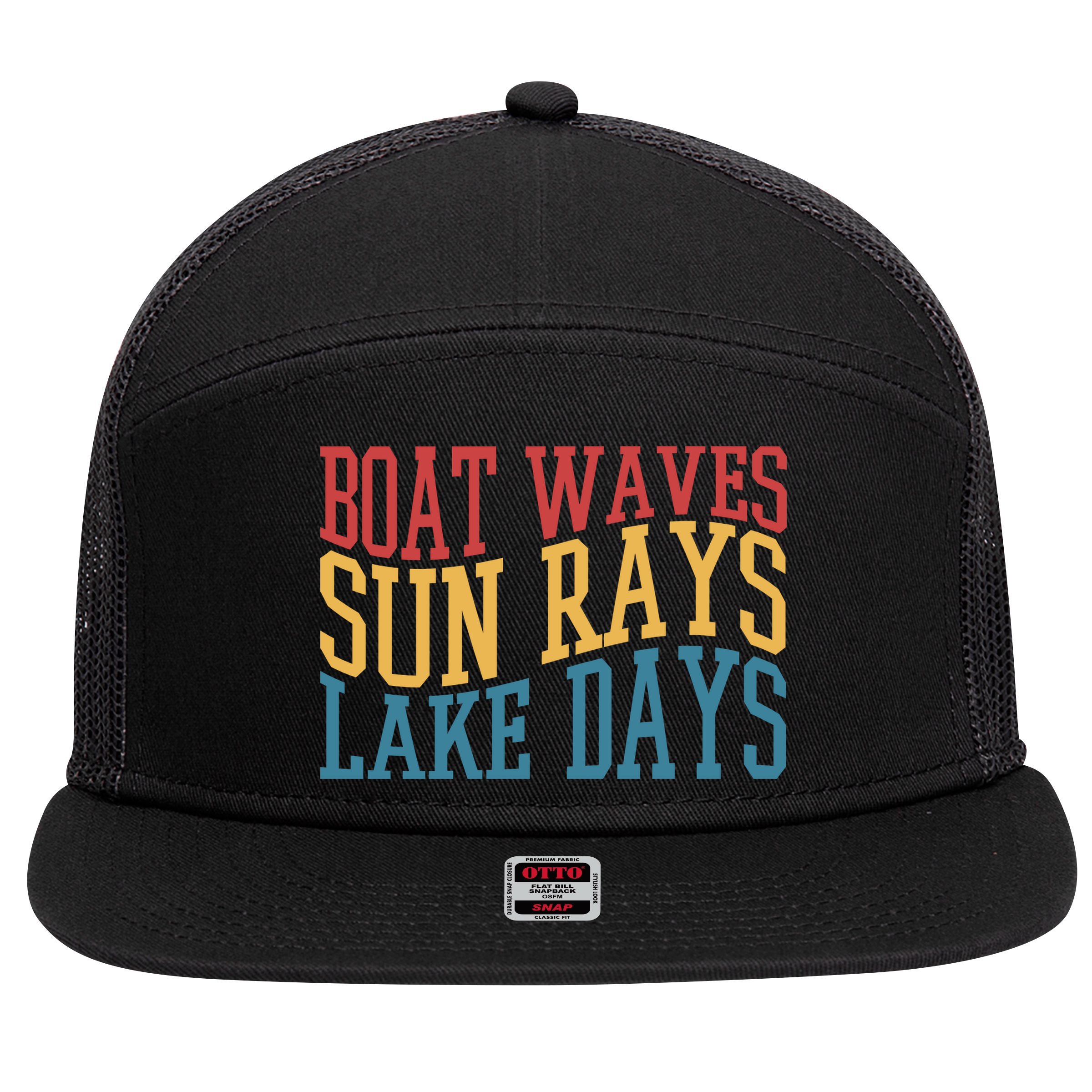 Boat Waves Sun Rays Lake Days 7 Panel Mesh Trucker Snapback Hat