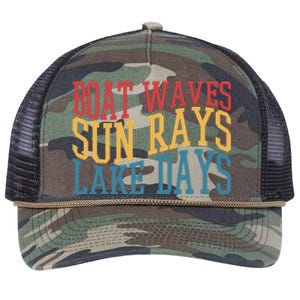 Boat Waves Sun Rays Lake Days Retro Rope Trucker Hat Cap