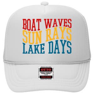 Boat Waves Sun Rays Lake Days High Crown Mesh Back Trucker Hat