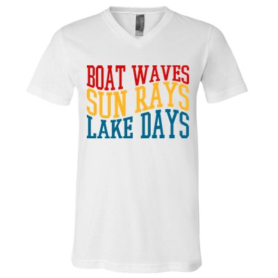 Boat Waves Sun Rays Lake Days V-Neck T-Shirt