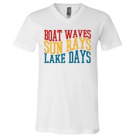 Boat Waves Sun Rays Lake Days V-Neck T-Shirt