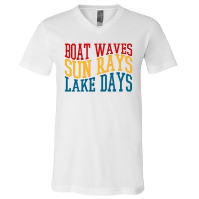 Boat Waves Sun Rays Lake Days V-Neck T-Shirt