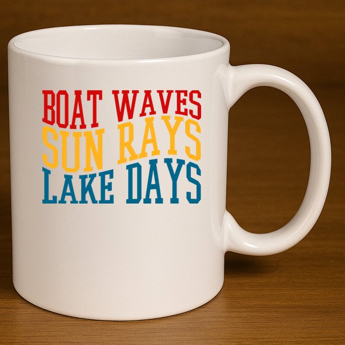 Boat Waves Sun Rays Lake Days 11oz C Handle Ceramic Mug