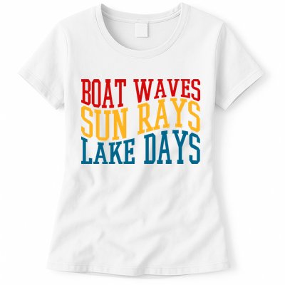 Boat Waves Sun Rays Lake Days Womens T-Shirt