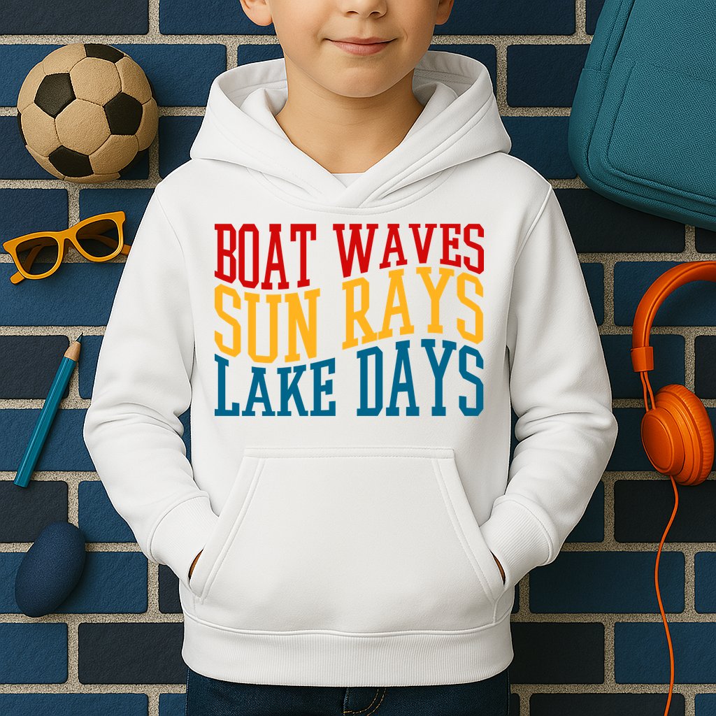 Boat Waves Sun Rays Lake Days Kids Hoodie